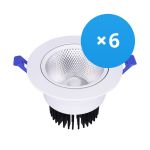 Voordeelpak 6x Bright Choice LED Downlight Rond Kantelbaar 15W 1200lm 60D - 930 Warm Wit | 135mm - Zaagmaat 110mm - UGR <19