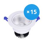 Voordeelpak 15x Bright Choice LED Downlight Rond Kantelbaar 15W 1200lm 60D - 930 Warm Wit | 135mm - Zaagmaat 110mm - UGR <19