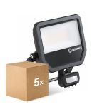 Voordeelpak 5x Ledvance LED Floodlight Aluminium Zwart 41W 6000lm 100D - 840 Koel Wit | IP65 - Bewegings- En Lichtsensor - Symmetrisch