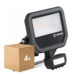 Voordeelpak 4x Ledvance LED Floodlight Aluminium Zwart 17W 2400lm 100D - 840 Koel Wit | IP65 - Bewegings- En Lichtsensor - Symmetrisch
