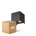Voordeelpak 4x D'Lite Wandlamp Elingen Aluminium Zwart Up & Down 4.9W 480lm - 830 Warm Wit | IP65 - Lichtsensor