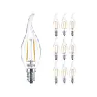Voordeelpak 10x Philips Corepro LED Kaars E14 gebogen punt Filament Helder 2W 250lm - 827 Zeer Warm Wit | Vervangt 25W