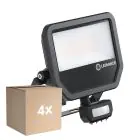 Voordeelpak 4x Ledvance LED Floodlight Aluminium Zwart 41W 5500lm 100D - 830 Warm Wit | IP65 - Bewegings- En Lichtsensor - Symmetrisch