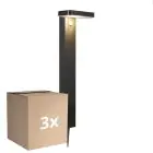 Voordeelpak 3x Nordlux Solar Sokkel Lamp Rica Vierkant Roestvrij Staal Zwart 4.5W 380lm - 830 Warm Wit |Bewegings- en Lichtsensor