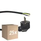 Voordeelpak 25x Noxion Power Voedingskabel Zwart - Schuko Europlug + Open uiteinden - 2m - 3 pole 0,75mm2